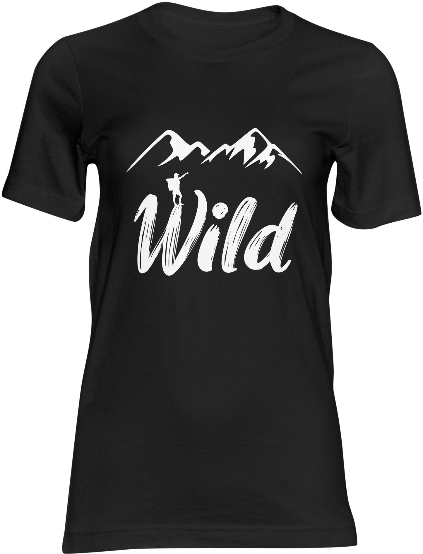 Black t-shirt with white mountain graphic and 'Wild' text