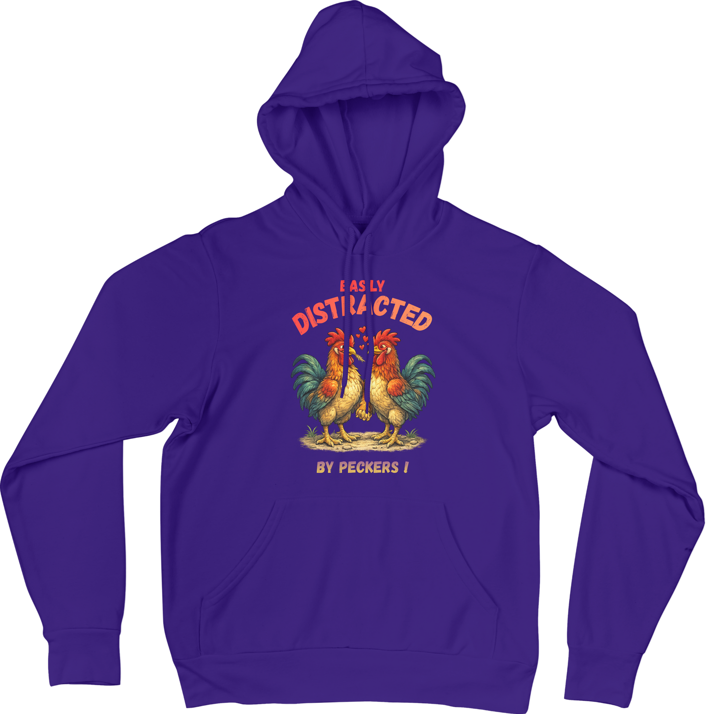 Blue hoodie with rooster graphic and text on a blue background